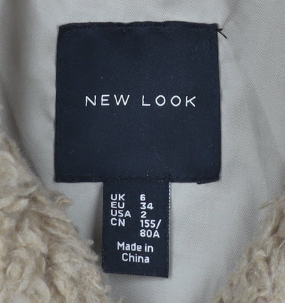 New Look Women's Beige Faux Fur Bomber Jacket Size 6