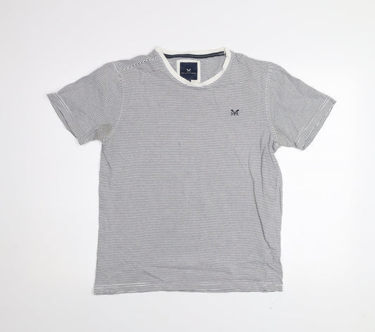 Crew Clothing Company Men's Blue Striped Cotton T-Shirt Size S