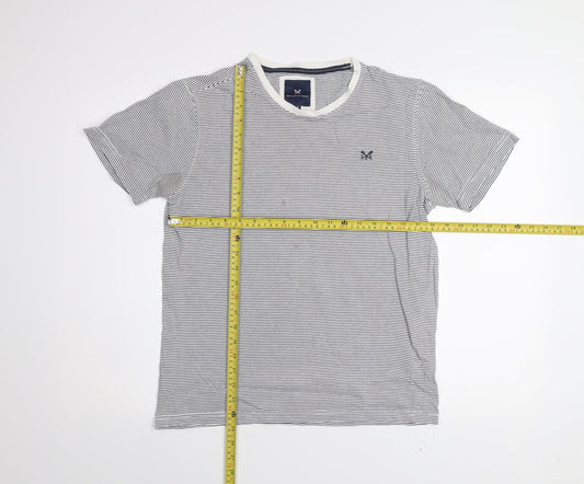 Crew Clothing Company Men's Blue Striped Cotton T-Shirt Size S