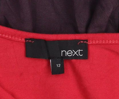 Next Women’s Red & Purple Jersey Colourblock Knee Length Dress Size 12