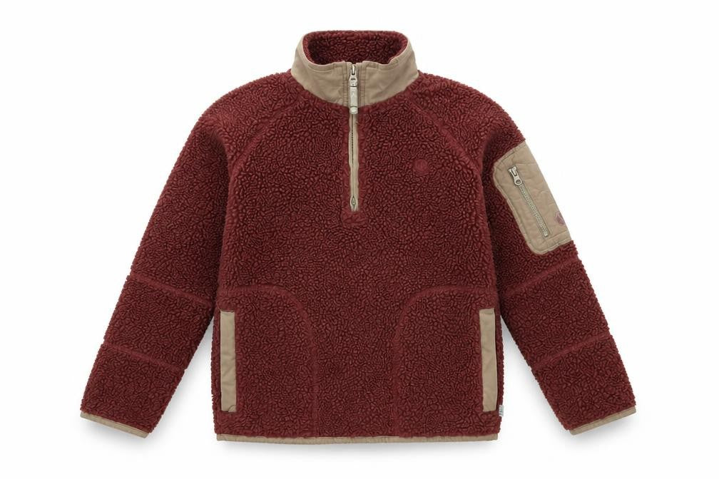 Front view of FatFace girls’ burgundy 10-11 years 1/2 zip fleece sweatshirt