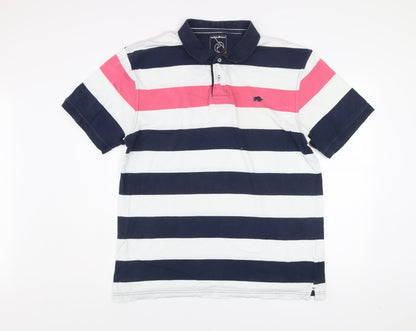 Raging Bull Men's Multicoloured 2XL Striped Cotton Polo Shirt