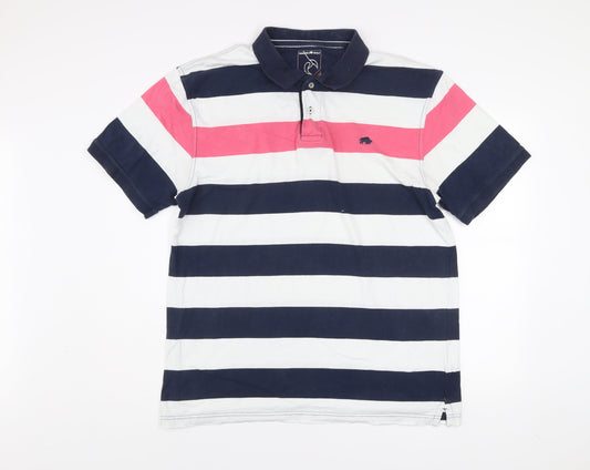 Raging Bull Men's Multicoloured 2XL Striped Cotton Polo Shirt