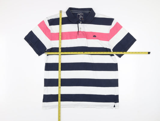 Raging Bull Men's Multicoloured 2XL Striped Cotton Polo Shirt