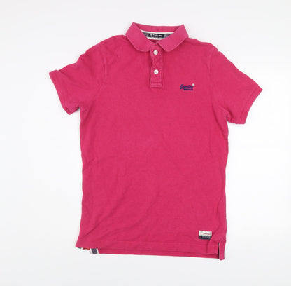 Superdry Men's Pink Classic Polo Shirt Size L Cotton Short Sleeve