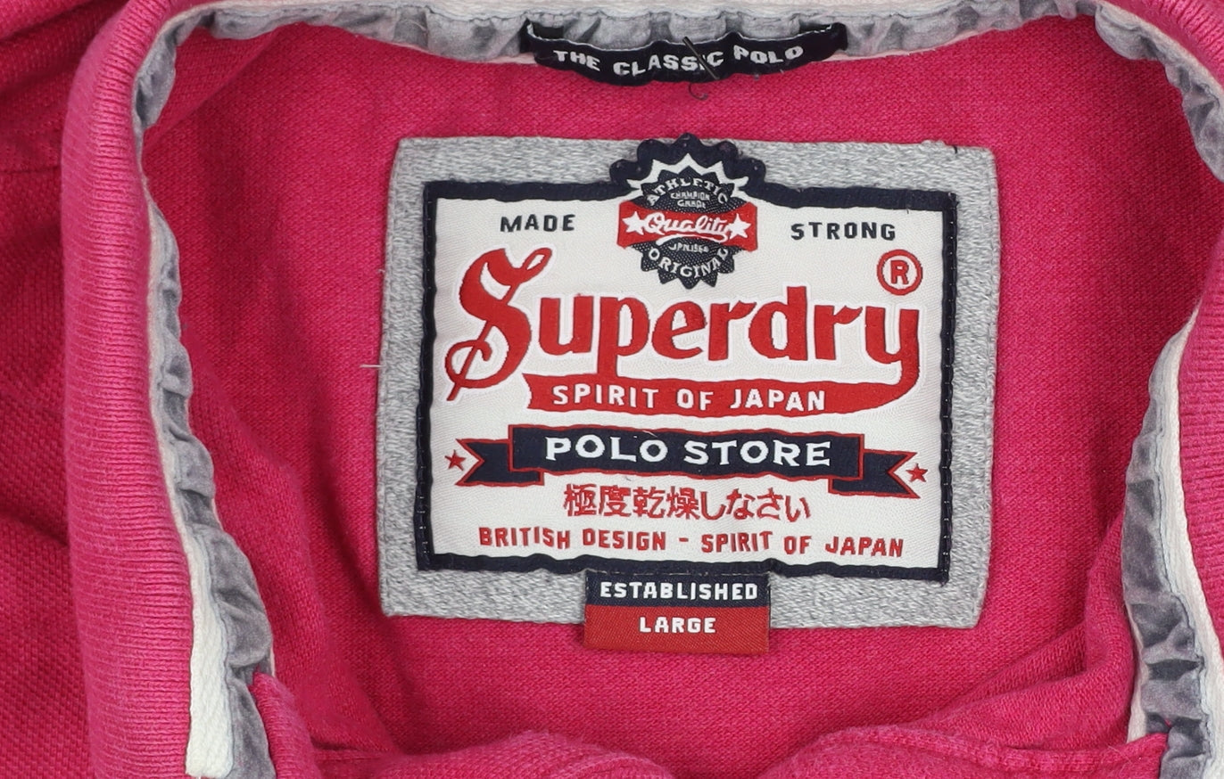 Superdry Men's Pink Classic Polo Shirt Size L Cotton Short Sleeve