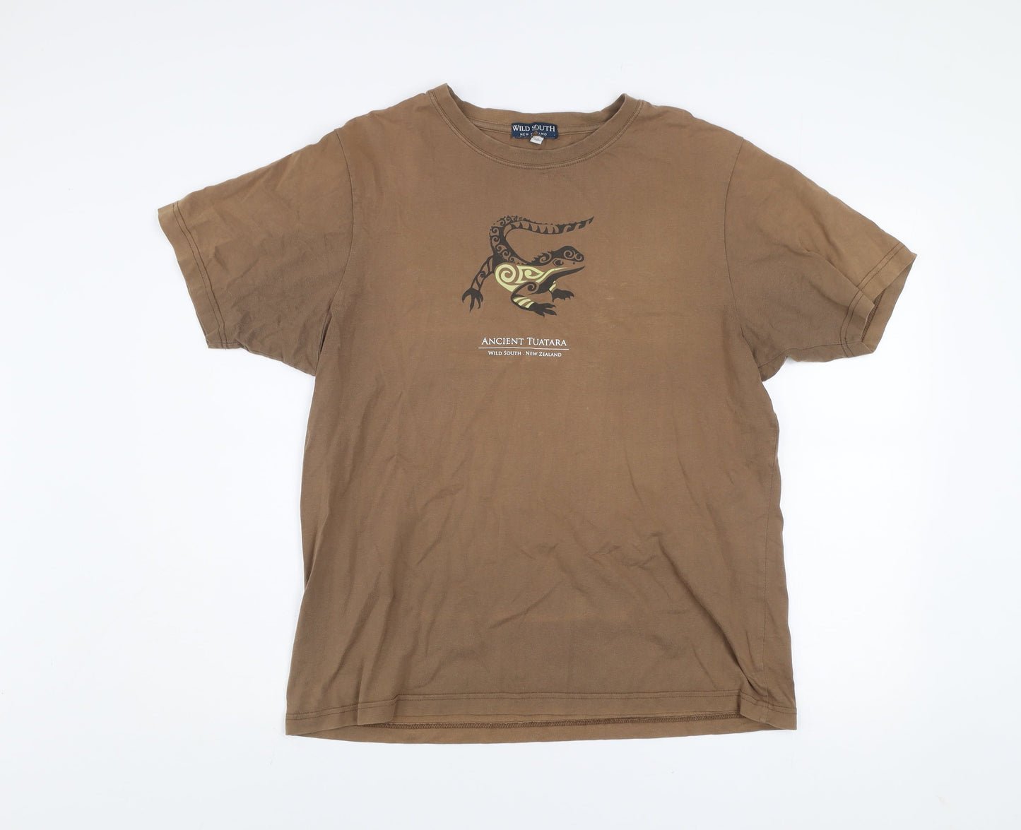 Wild South Men's Brown Graphic Cotton T-Shirt Size L Animal Print