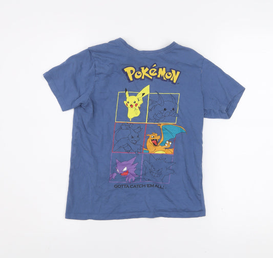 Primark Boys Blue Pokémon Graphic T-Shirt 9-10 Years Pikachu Charizard Gengar