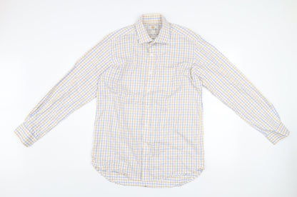 Brook Taverner Men's Beige Blue Check Classic Fit Cotton Shirt 15.5in