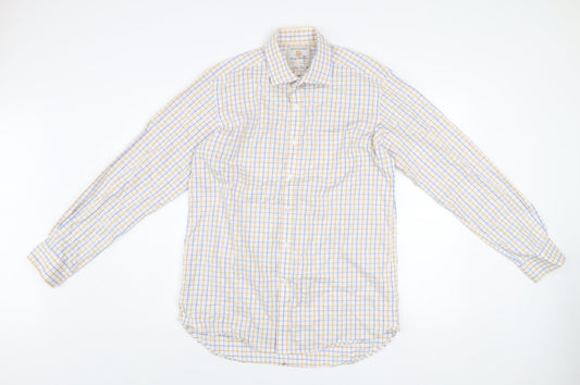 Brook Taverner Men's Beige Blue Check Classic Fit Cotton Shirt 15.5in
