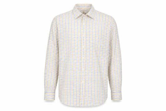 Brook Taverner Men's Beige Blue Check Classic Fit Cotton Shirt 15.5in