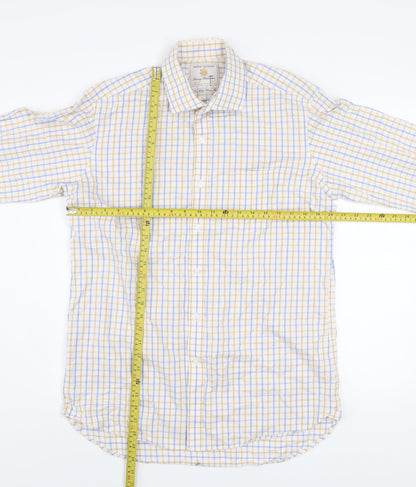 Brook Taverner Men's Beige Blue Check Classic Fit Cotton Shirt 15.5in