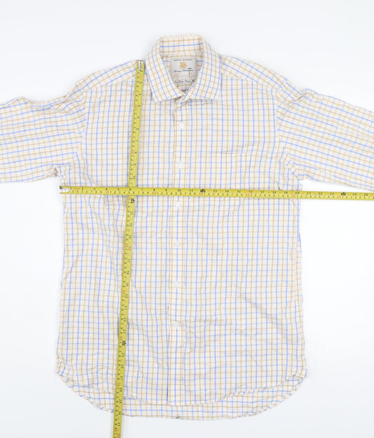 Brook Taverner Men's Beige Blue Check Classic Fit Cotton Shirt 15.5in