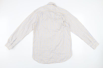 Brook Taverner Men's Beige Blue Check Classic Fit Cotton Shirt 15.5in