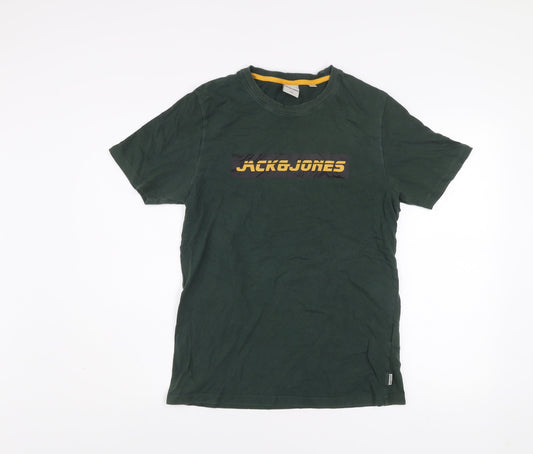 Jack & Jones Men’s Green Graphic Logo Crew Neck Cotton T-Shirt Size M