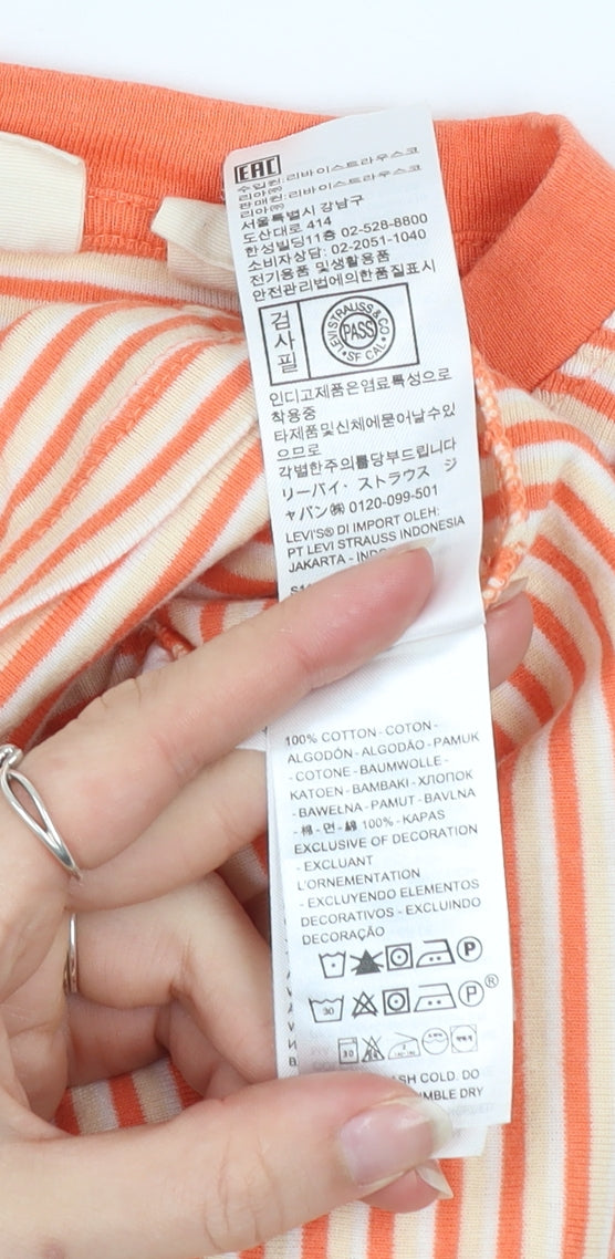 Levi's Women's Orange Striped Ringer Cotton T-Shirt Size S