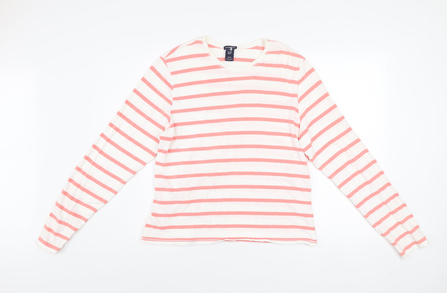 GAP Women Pink White Striped Long Sleeve Cotton Stretch T-Shirt XL