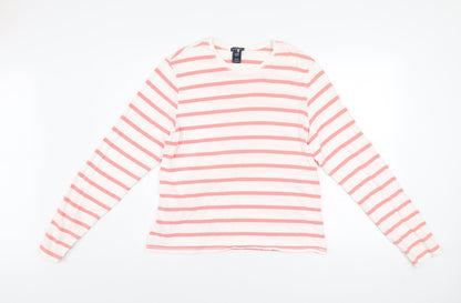 GAP Women Pink White Striped Long Sleeve Cotton Stretch T-Shirt XL