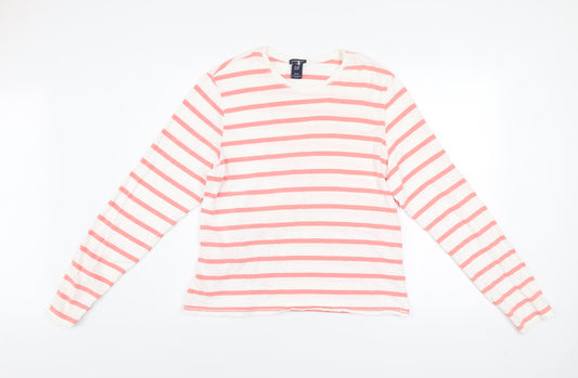 GAP Women Pink White Striped Long Sleeve Cotton Stretch T-Shirt XL