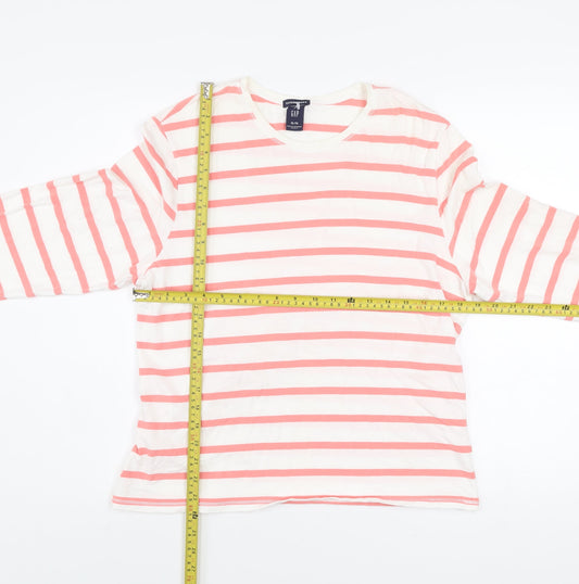 GAP Women Pink White Striped Long Sleeve Cotton Stretch T-Shirt XL