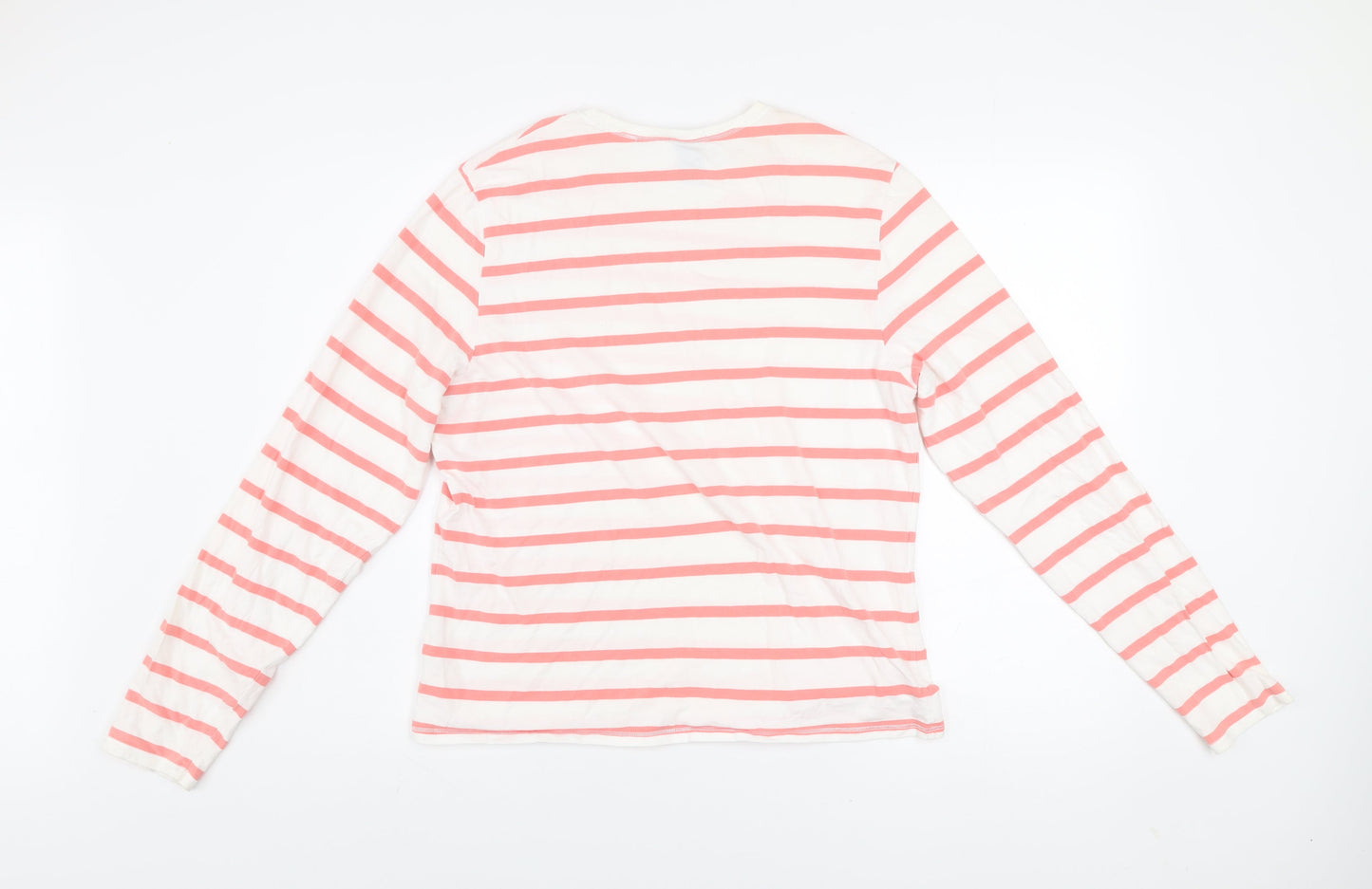 GAP Women Pink White Striped Long Sleeve Cotton Stretch T-Shirt XL