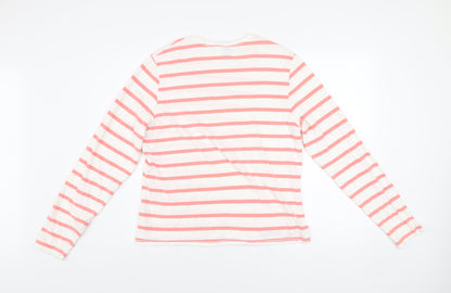 GAP Women Pink White Striped Long Sleeve Cotton Stretch T-Shirt XL