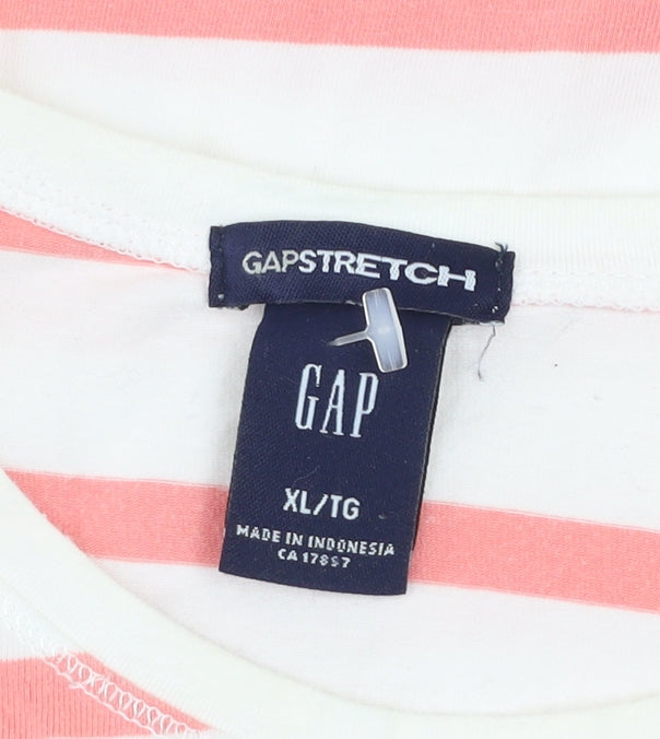 GAP Women Pink White Striped Long Sleeve Cotton Stretch T-Shirt XL