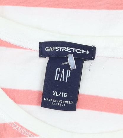 GAP Women Pink White Striped Long Sleeve Cotton Stretch T-Shirt XL