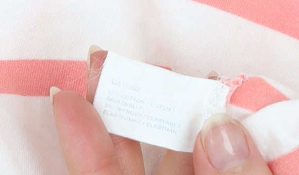 GAP Women Pink White Striped Long Sleeve Cotton Stretch T-Shirt XL