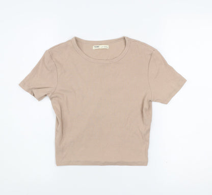 Womens UK Size L Pull&Bear Beige Basic T-Shirt