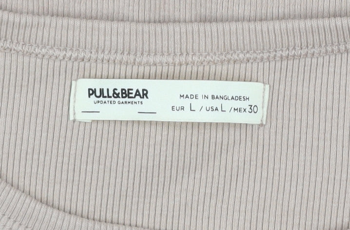 Womens UK Size L Pull&Bear Beige Basic T-Shirt