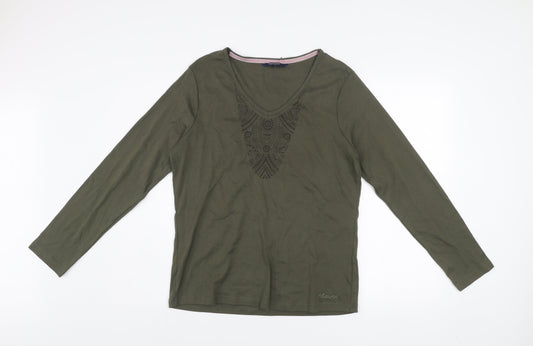 Maine New England Women's Green Long Sleeve Cotton T-Shirt Size 16