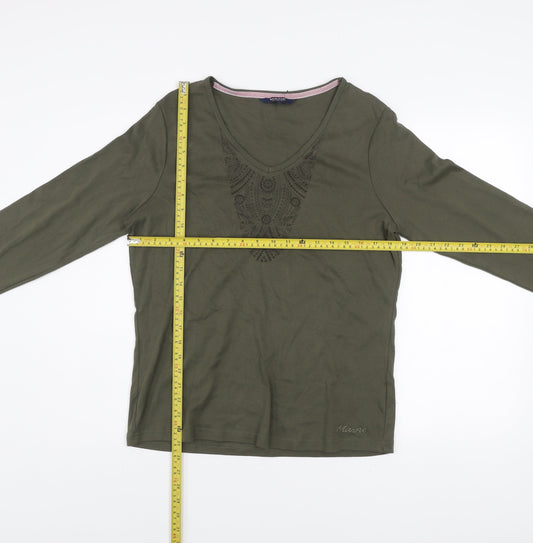 Maine New England Women's Green Long Sleeve Cotton T-Shirt Size 16