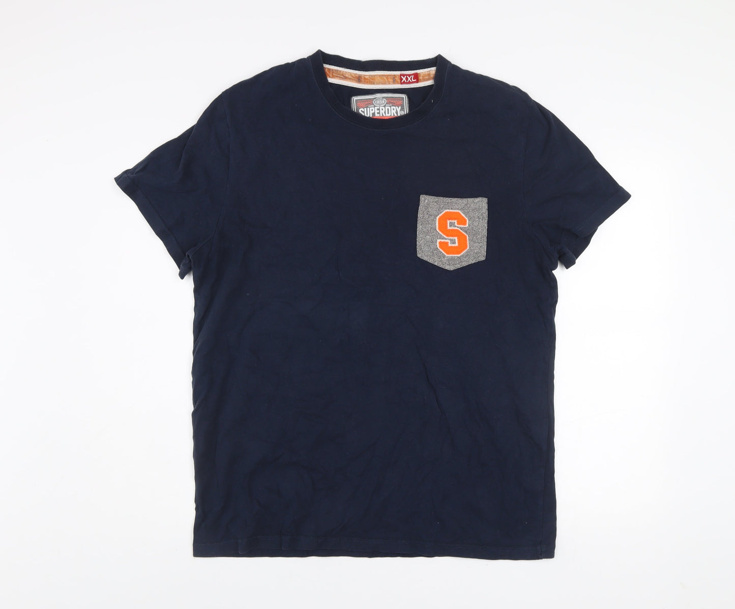 Superdry Men's Navy Blue XXL Crew Neck T-Shirt with Pocket Logo