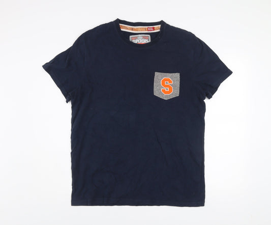 Superdry Men's Navy Blue XXL Crew Neck T-Shirt with Pocket Logo