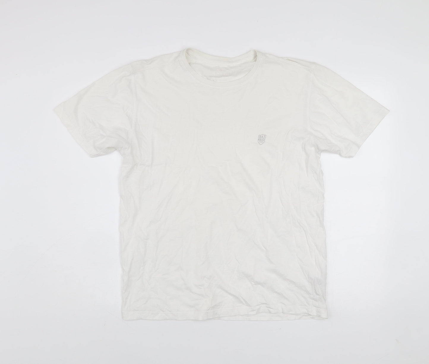 883 Police Men's White Cotton Crew Neck Short Sleeve T-Shirt L