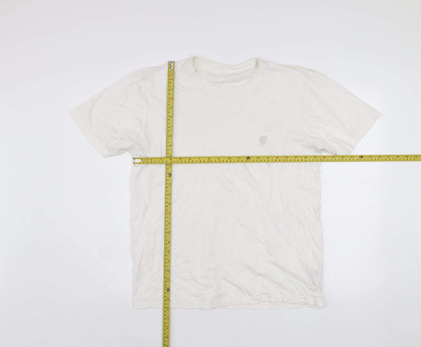 883 Police Men's White Cotton Crew Neck Short Sleeve T-Shirt L