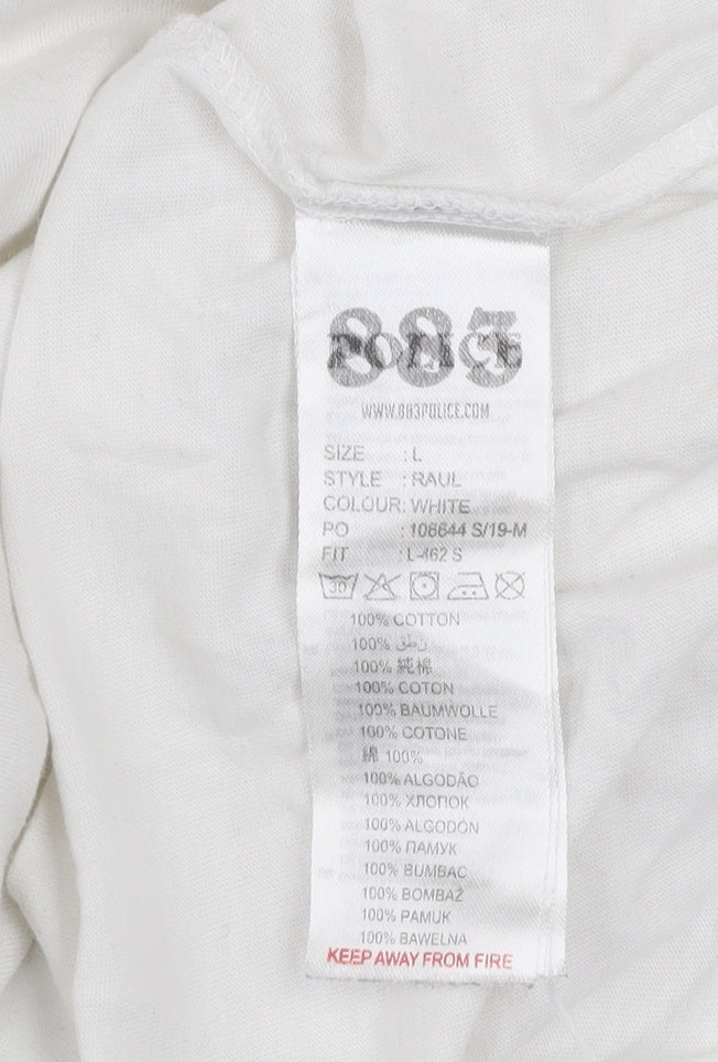 883 Police Men's White Cotton Crew Neck Short Sleeve T-Shirt L