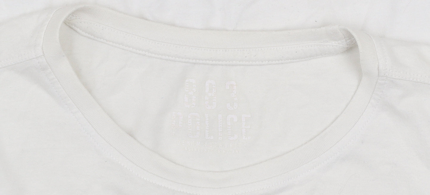 883 Police Men's White Cotton Crew Neck Short Sleeve T-Shirt L