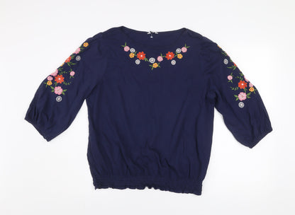 M&Co Women’s Blue Embroidered Cotton Tunic Blouse Size 16