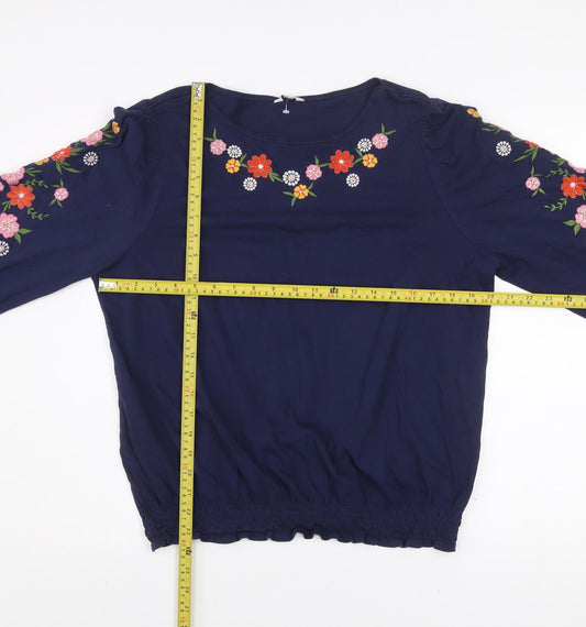 M&Co Women’s Blue Embroidered Cotton Tunic Blouse Size 16