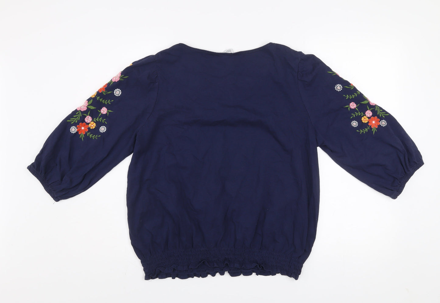 M&Co Women’s Blue Embroidered Cotton Tunic Blouse Size 16