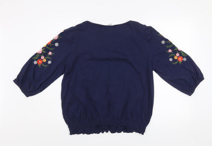 M&Co Women’s Blue Embroidered Cotton Tunic Blouse Size 16