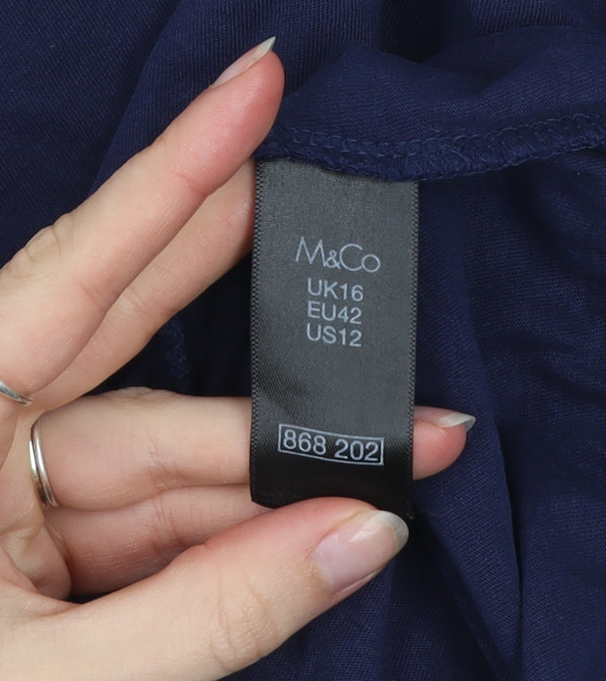 M&Co Women’s Blue Embroidered Cotton Tunic Blouse Size 16