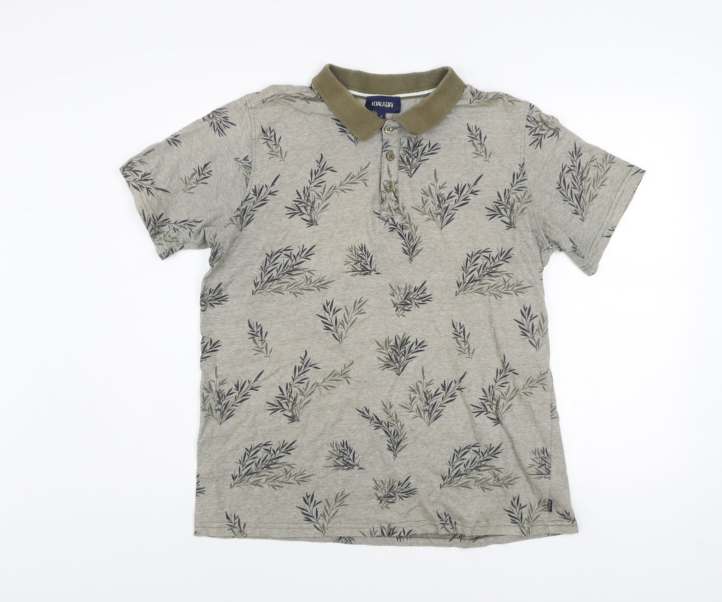 Koala Bay Men’s Beige Floral Print Cotton Polo Shirt XL