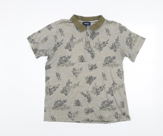 Koala Bay Men’s Beige Floral Print Cotton Polo Shirt XL