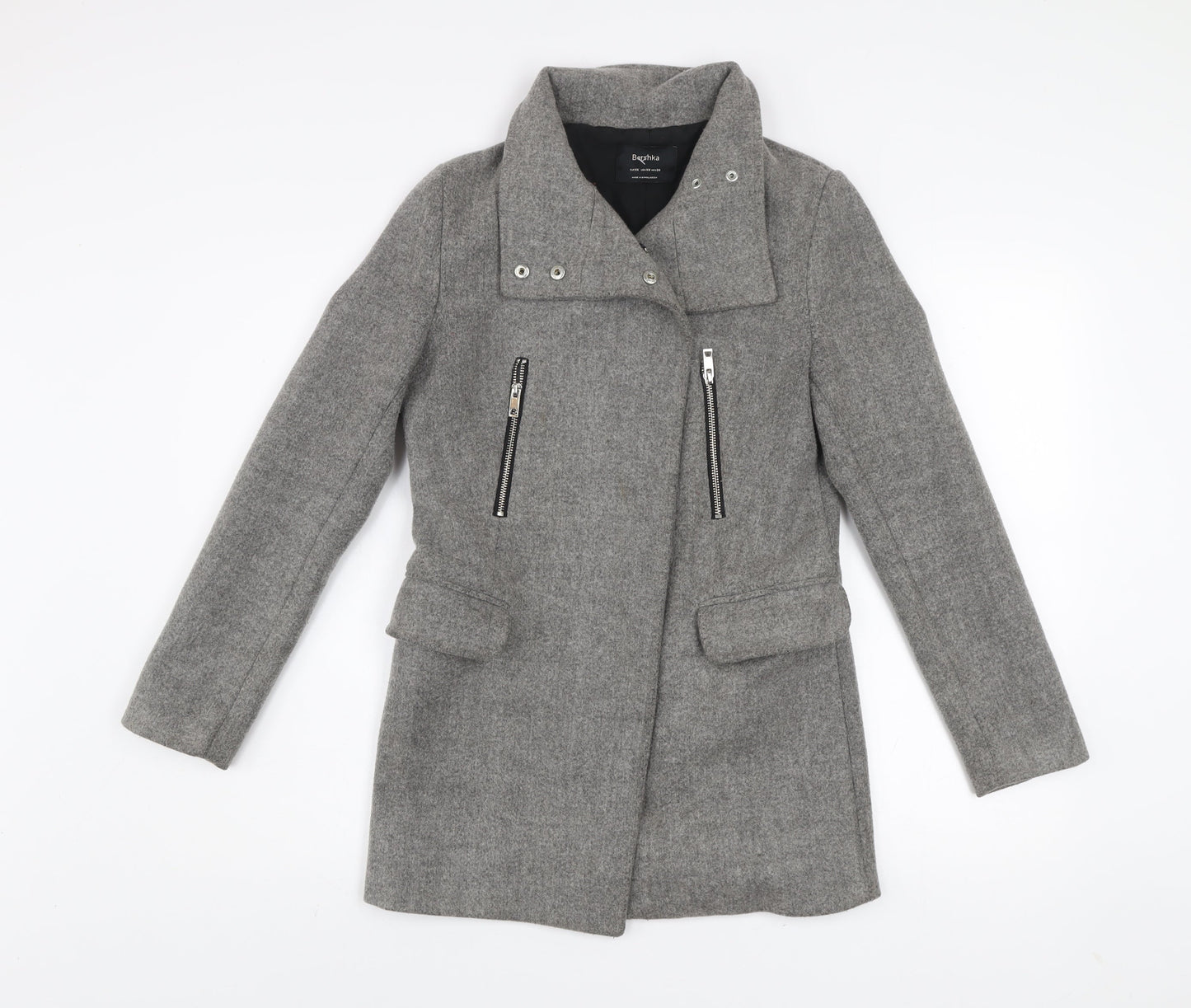 Womens UK Size XS Bershka Grey Biker Coat