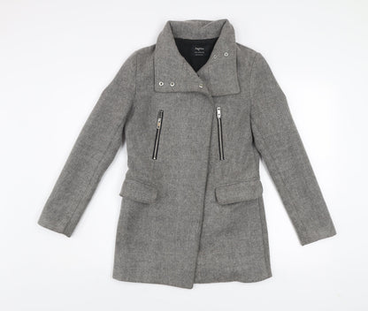 Womens UK Size XS Bershka Grey Biker Coat
