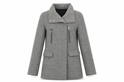 Womens UK Size XS Bershka Grey Biker Coat