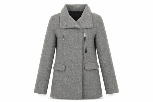Womens UK Size XS Bershka Grey Biker Coat
